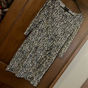 Dana Buchman |Classic Collection Black & Ivory Print Faux Wrap Dress